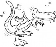 Coloriage Crocodile aime la musique