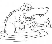 Coloriage Crocodile s'amuse dans l'eau