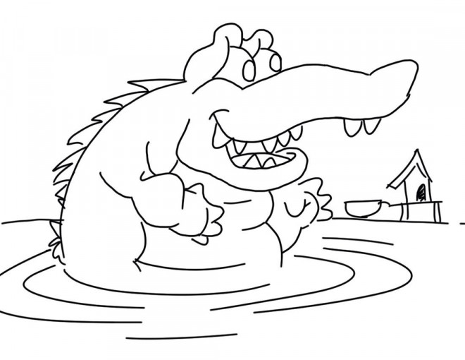 Coloriage et dessins gratuits Crocodile s'amuse dans l'eau à imprimer