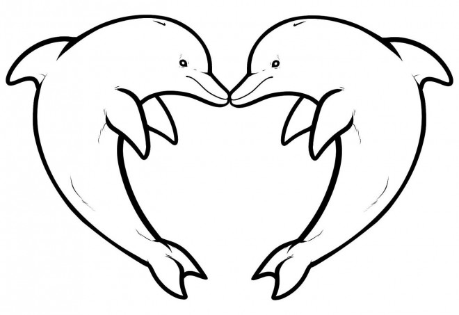 Coloriage Dauphins Coeur Dessin Gratuit à Imprimer