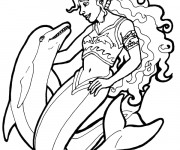 Coloriage Sir&egrave;ne et Dauphin Cartoon