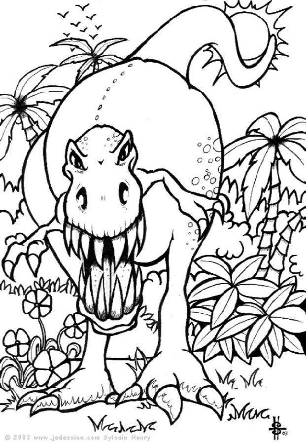 Coloriage Dinosaure Attaquant Dessin Gratuit à Imprimer