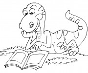 Coloriage Dinosaure qui lit