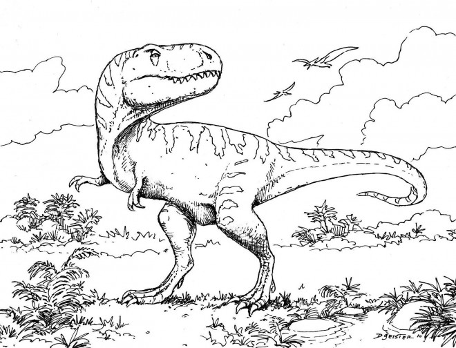 Coloriage Dinosaure tyrex au crayon dessin gratuit à imprimer
