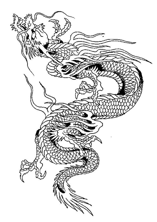 Coloriage Dragon chinois en noir et blanc dessin gratuit à imprimer