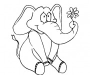 Coloriage Éléphant et fleur