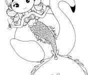 Coloriage Belle petite sir&egrave;ne sur un flamant rose