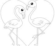 Coloriage et dessins gratuit Deux Flamants roses dans une c&oelig;ur à imprimer