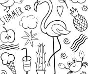 Coloriage Flamant rose avec des &eacute;l&eacute;ments de nature