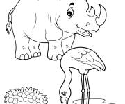 Coloriage Flamant rose avec son ami rhinoc&eacute;ros