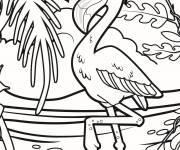 Coloriage flamant rose dans la foret