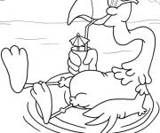 Coloriage Flamant rose flottant sur un beignet gonflable