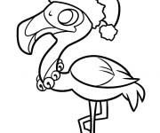 Coloriage Flamant rose portat un bonnet de no&euml;l