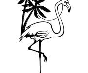 Coloriage Flamant rose pr&egrave;s d'un palmier
