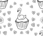 Coloriage Flamant rose sur un petit g&acirc;teau