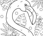 Coloriage La t&ecirc;te de flamant rose avec des motifs de feuilles