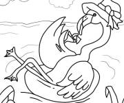 Coloriage Le flamant rose aime boire un cocktail dans l'eau