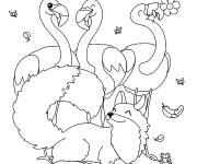 Coloriage Les flamants roses avec leur ami, le renard