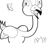 Coloriage Petit Flamant rose avec un papillon et une poisson