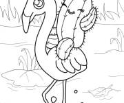Coloriage Un cactus sur flamant rose kawaii
