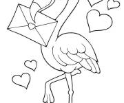 Coloriage Un flamant facteur avec une lettre d'amour