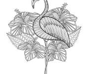 Coloriage Un flamant rose avec des fleurs magique