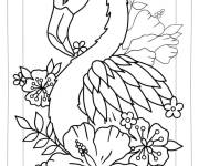 Coloriage Un flamant rose d&eacute;cor&eacute; avec des fleurs