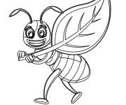 Coloriage Fourmi tenant une feuille entres ses mains