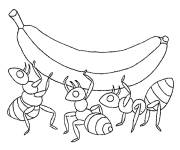 Coloriage Fourmis tenant une banane
