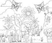 Coloriage Les fourmis avec les papillons dans la nature