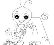 Coloriage Une belle fourmi avec la lettre A