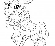 Coloriage et dessins gratuit Girafe mignonne portant une fleur à imprimer