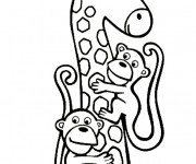 Coloriage Girafe s'amuse avec les singes