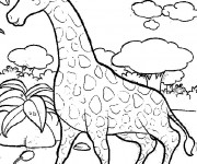 Coloriage Girafe s'amuse dans la nature