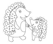 Coloriage B&eacute;b&eacute; H&eacute;risson avec sa belle maman
