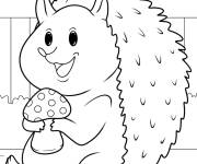 Coloriage B&eacute;b&eacute; h&eacute;risson qui fait un c&acirc;lin &agrave; un champignon