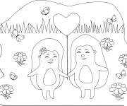 Coloriage Couple des H&eacute;rissons amoureux