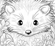 Coloriage Des fleurs autour d'un h&eacute;risson