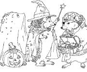 Coloriage Famille de H&eacute;risson pendant le Halloween