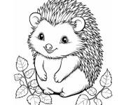 Coloriage H&eacute;risson adorable avec des feuilles de l'arbre