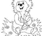 Coloriage H&eacute;risson adorable tenant une fleur de tulipe