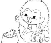 Coloriage H&eacute;risson aimable avec un petit canard