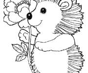 Coloriage H&eacute;risson aimable avec une fleur