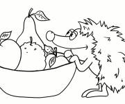Coloriage H&eacute;risson aime les fruits et les champignon