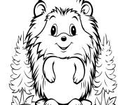 Coloriage H&eacute;risson assis sur une souche