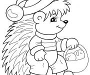 Coloriage H&eacute;risson avec un bonnet pendant le nouvel an