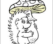 Coloriage H&eacute;risson avec une grosse champignon