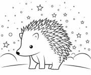Coloriage H&eacute;risson dans une nuit &eacute;toil&eacute;e