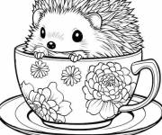 Coloriage H&eacute;risson dans une tasse de th&eacute;