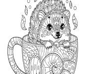 Coloriage h&eacute;risson dans une tasse en mandala